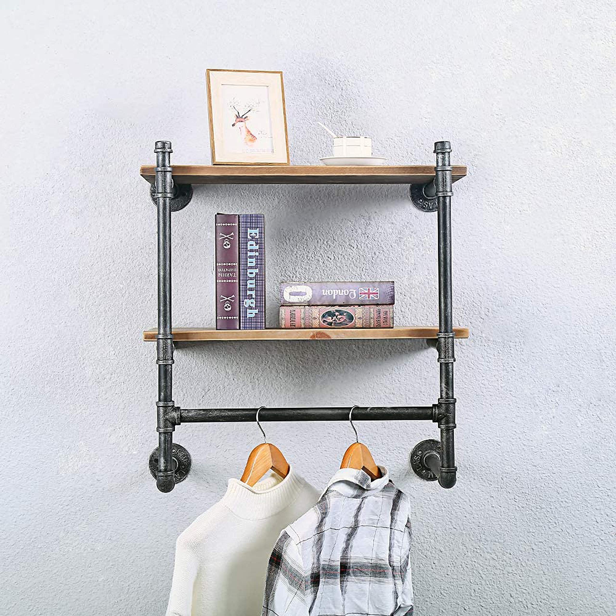 Buy Industrial Pipe Clothing Rack Wall ed with Real Wood Shelf,Pipe Shelving Floating Shelves