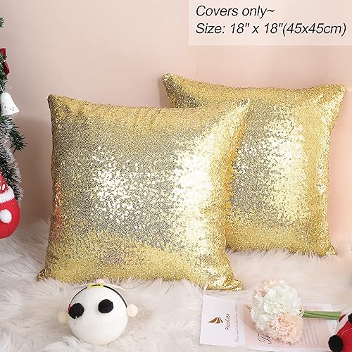 Miniatura 5 de PiccoCasa 2 fundas de almohada de lentejuelas, 18 x 18 pulgadas, funda de cojín decorativa brillante, funda de almohada cuadrada de satén brillante