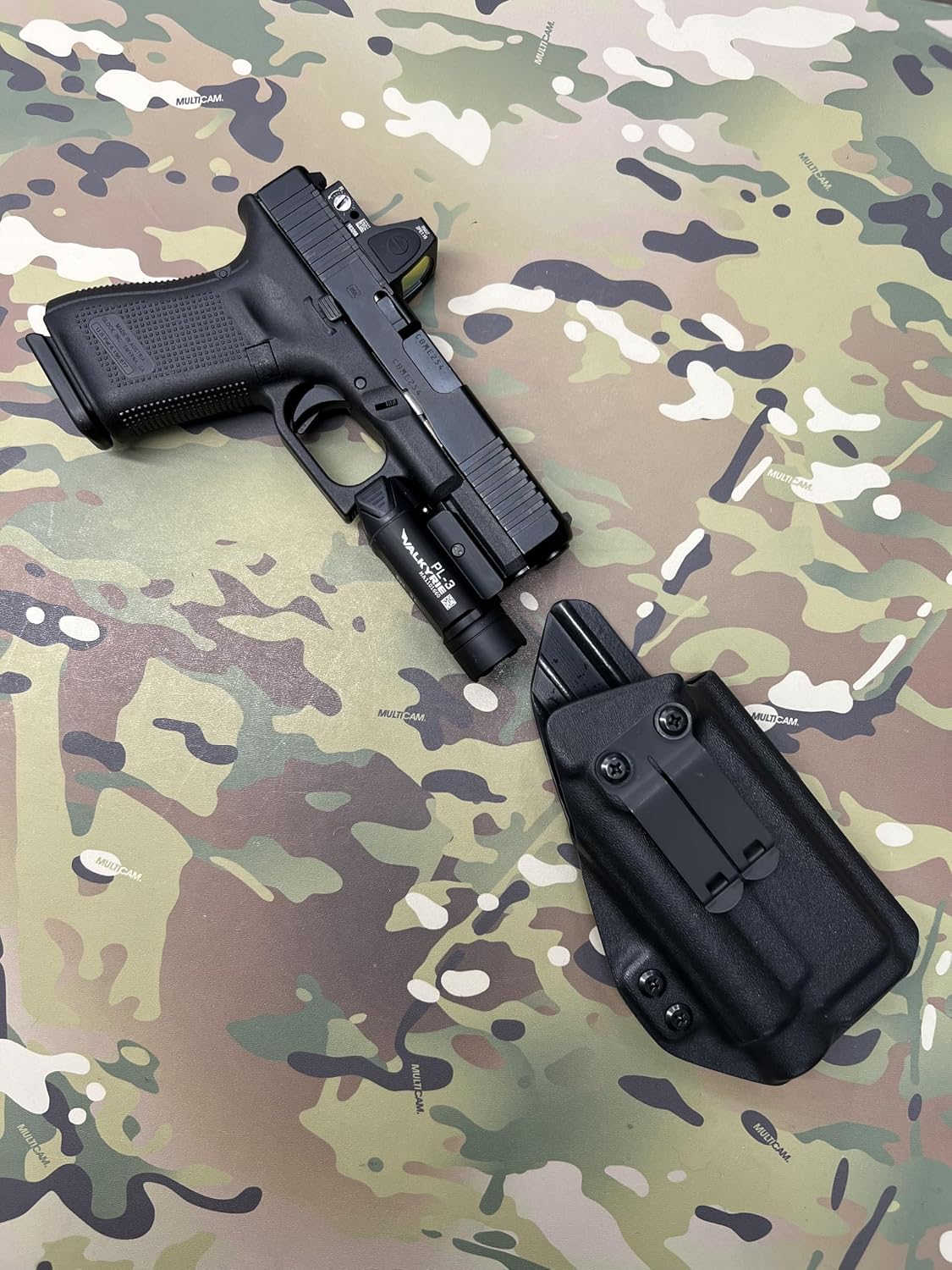 Black Kydex IWB Holster Compatible with Glock 19 23 Olight PL-3 Valkyrie
