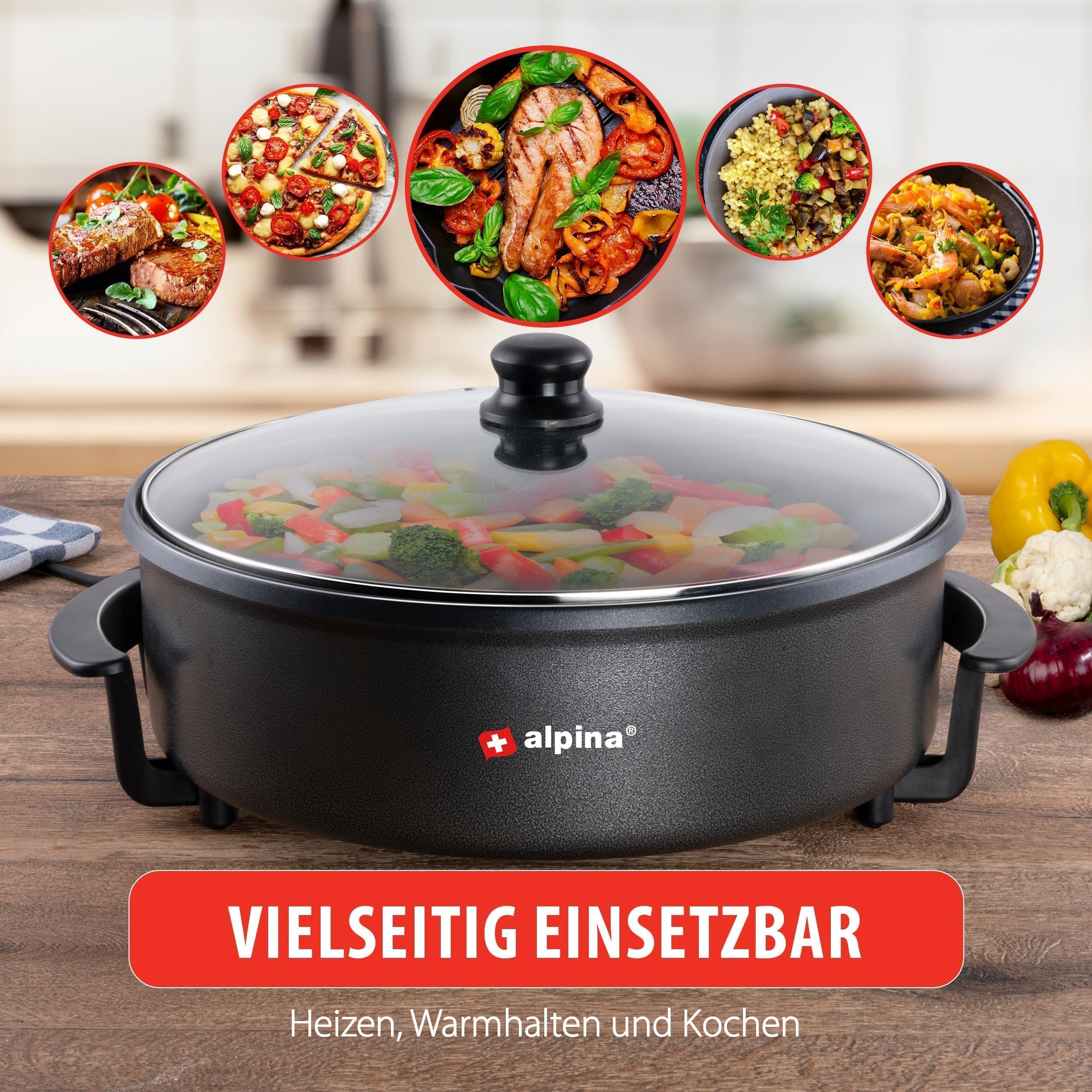 Alpina - Sartén multicocina eléctrica con termostato (42 cm de diámetro, 1500 W)