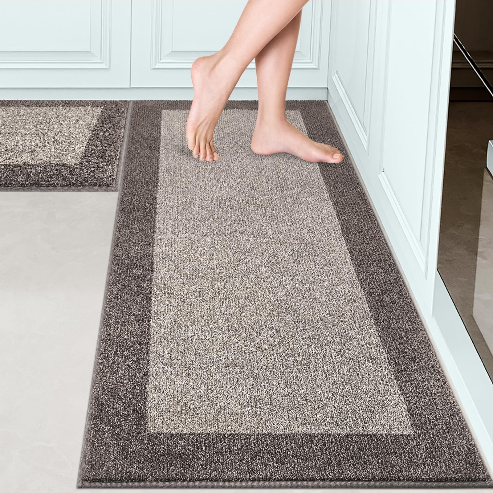 Photo 1 of DOMUSTEX Machine Washable (24" x 36"+ 24" x 60"') Kitchen Rugs Set of 2, Non Slip Kitchen Mats for Floor, Absorbent Entrance Runner Rugs for Bedroom, Hallway, Bathroom, Door (Roll Packing)