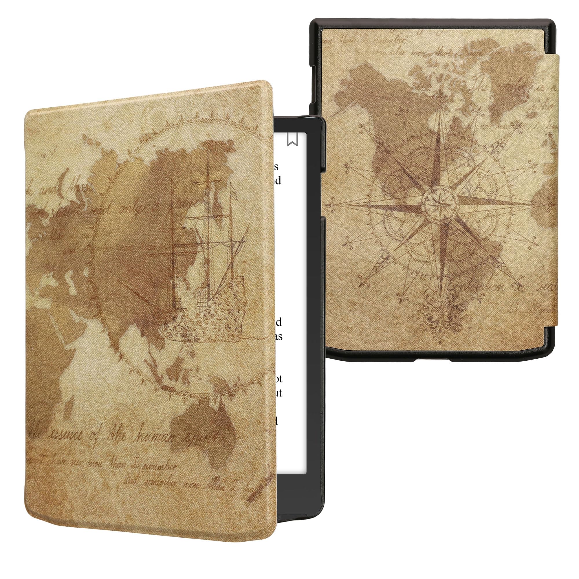 Kwmobile Étui à Rabat Magnétique Pour Pocketbook InkPad 4 / Color 3 / Color 2 – Similicuir Menthe Glaciale / Gris Foncé