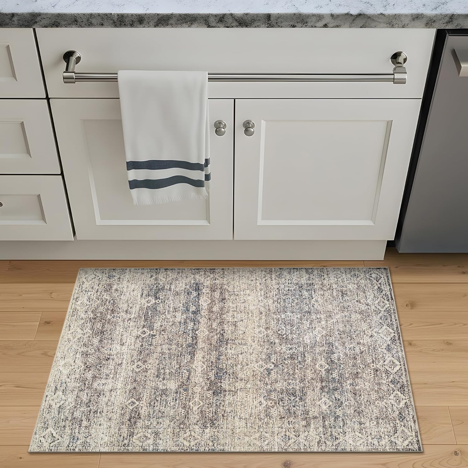 Bloom Rugs Washable Non-Slip 2x3 Rug - Beige Brown/Teal Traditional Oriental Area Rug for Living Room, Bedroom, Dining Room, and Kitchen - Exact Size: 2' x 3'