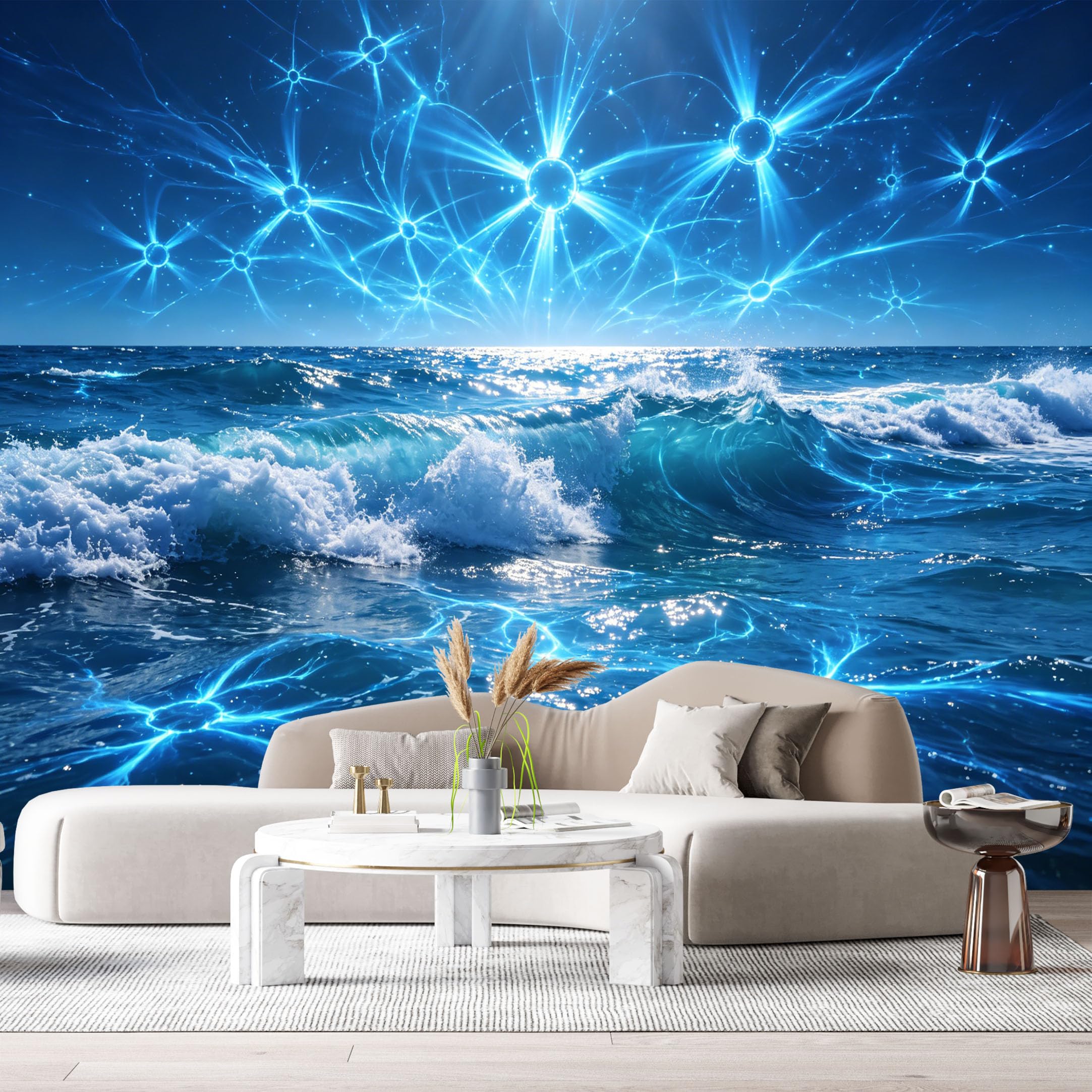 Custom Size Wall Murals Modern Abstract Ocean Marine 3D Energy Lightning Waves SelfAdhesive Wall Fabric Removable Large Wallpaper for Photo Living Room