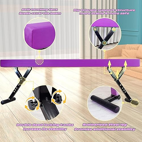 Miniatura 3 de Viga de equilibrio ajustable para niños, haz de gimnasia de 8 pies, haz de piso alto e inferior para centro de gimnasia, equipo de gimnasia para