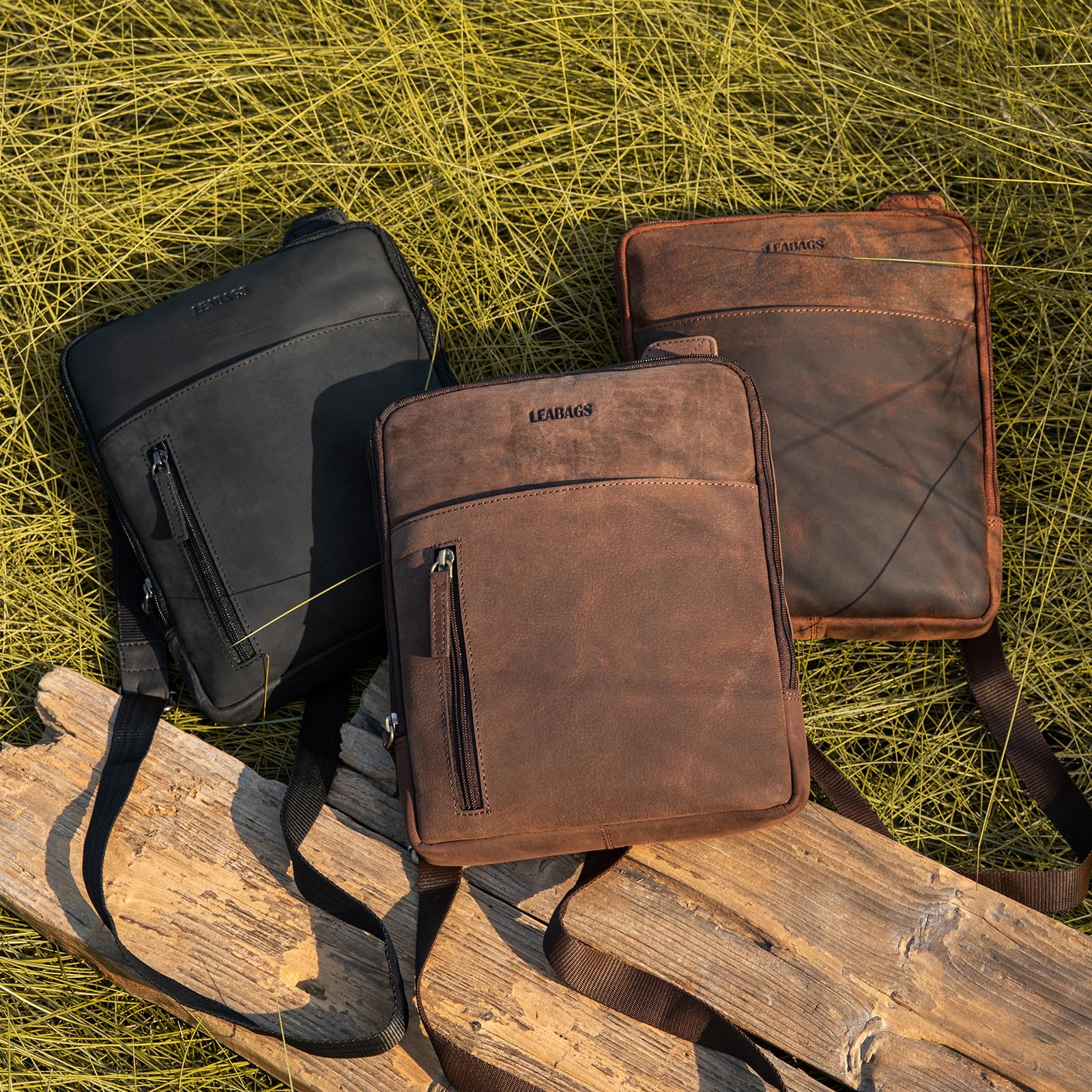 LEABAGS Men's Leather Small Shoulder Bag, Messenger Bag with Shoulder Strap, Men's Travel Bag