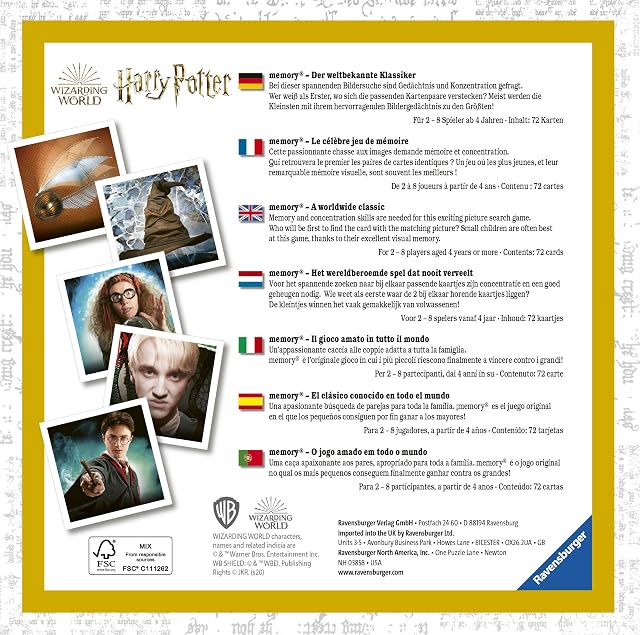 Foto 2 de 8 de Ravensburger - Memory Harry Potter, Juego de Mesas para Niños 4 Años, Regalos para Niños a Partir de 4 Años…