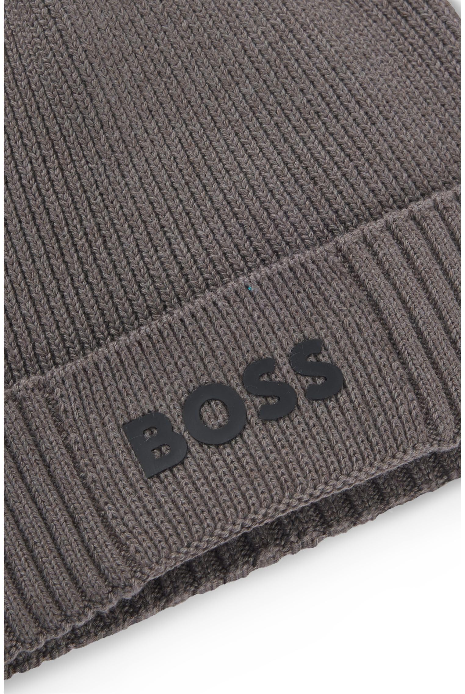 BOSS Herren Asic Beanie-X Mütze aus Baumwolle und Schurwolle mit Logo-Detail