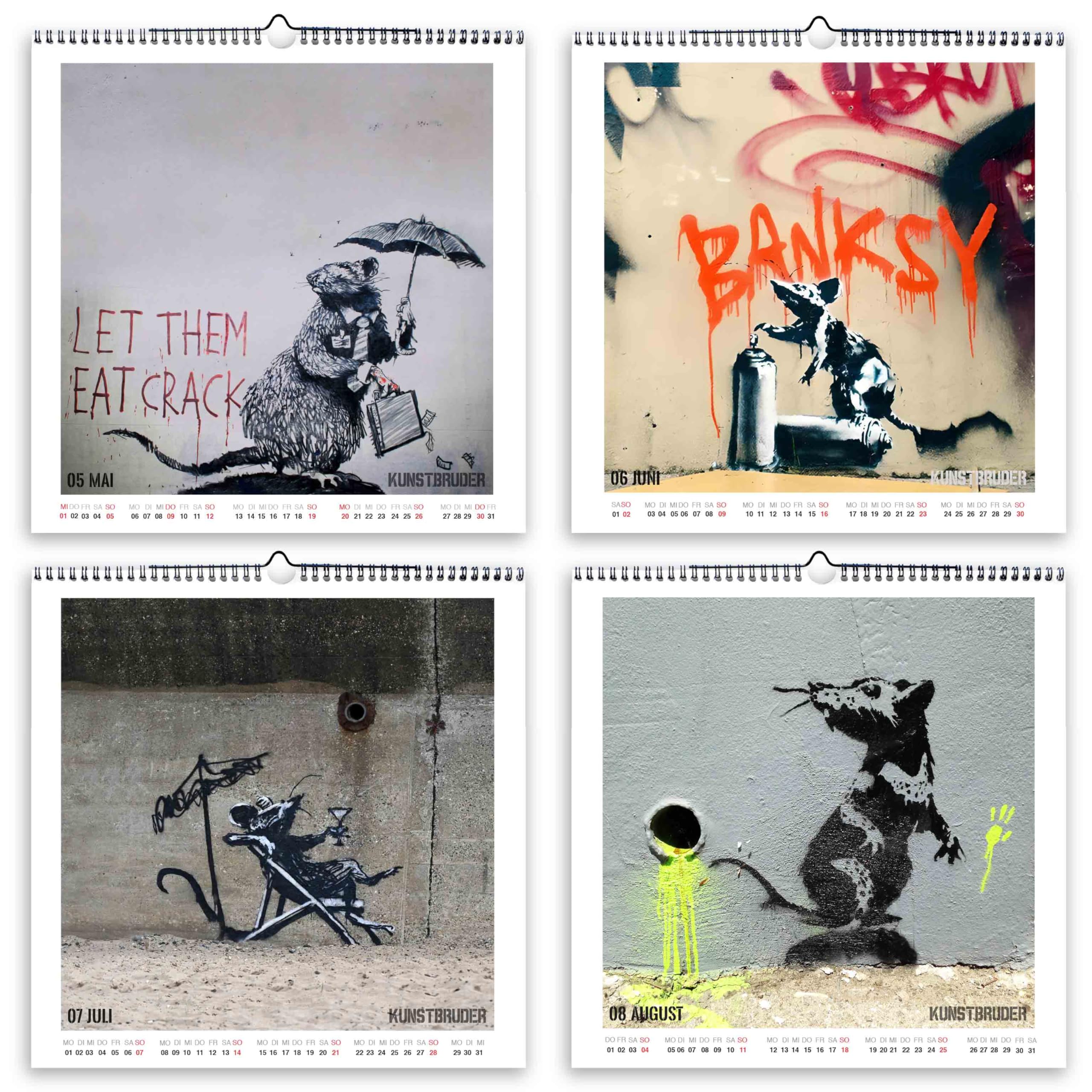 Banksy Imágenes Calendario Rata Cuadrado 2024 - Calendario De Pared Con Los Mejores Y Más Bellos Artistas De Calles - Calendario Anual Para El Hogar Y La Oficina