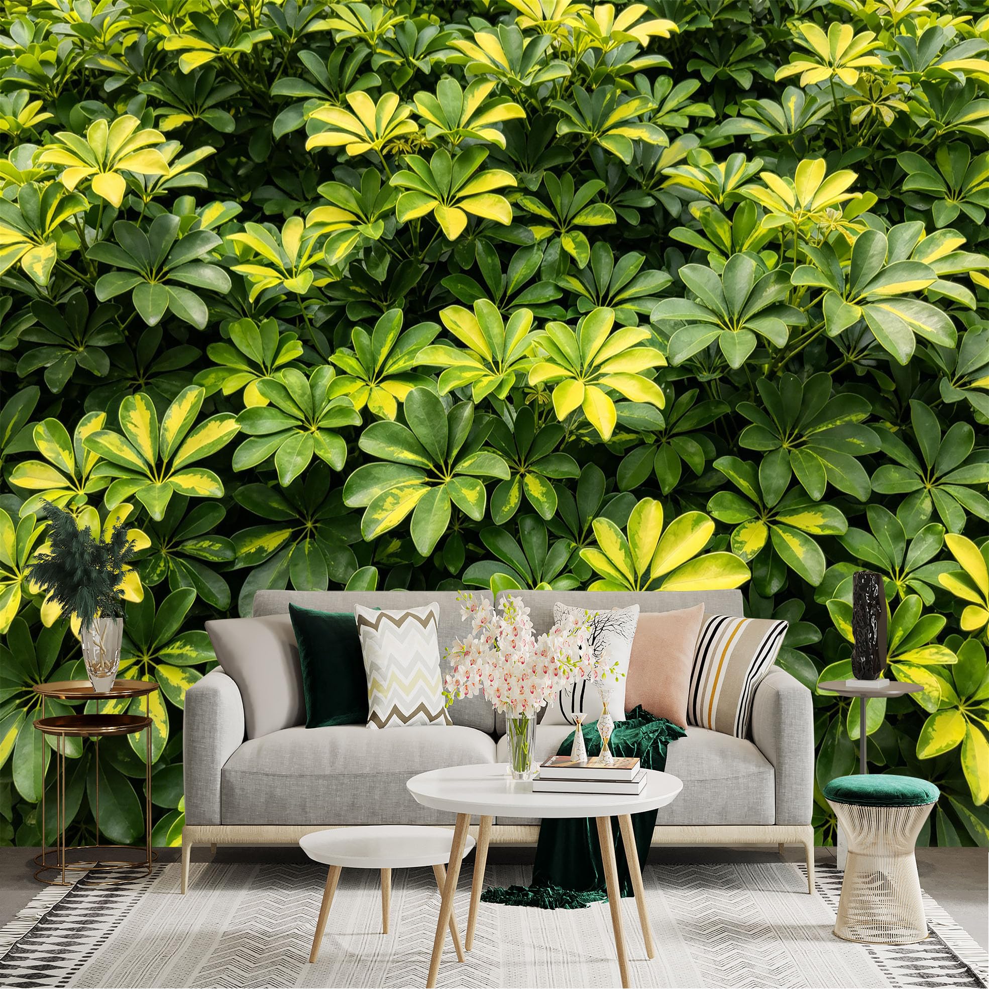 Lnzczhyre Dbh260521437 Custom Size Wall Sticker Mural， Vibrant Variegated Tropical Foliage， Lush Green And Yellow Umbrella Plant Leaves， For Wall Decoration， Peelandstick Wall Decals.