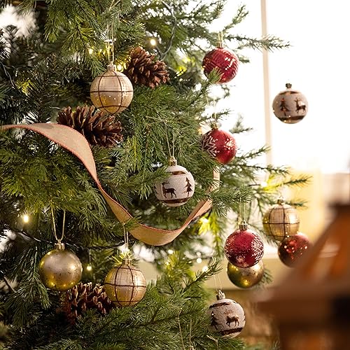 Miniatura 2 de Valery Madelyn Adornos de bola de Navidad, juego de decoración de árbol de Navidad inastillable de cobre rojo y blanco de 16 quilates, adornos