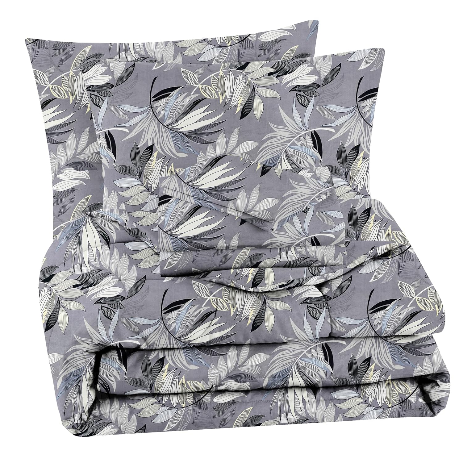 VAS COLLECTIONS 350TC Glace Floral Cotton AC Comforter Set King Size Double Bed with 1 Flat bedsheet & Two King Pillow Cover, 4 Pieces Bedding Set (90×90 inch, Grey)