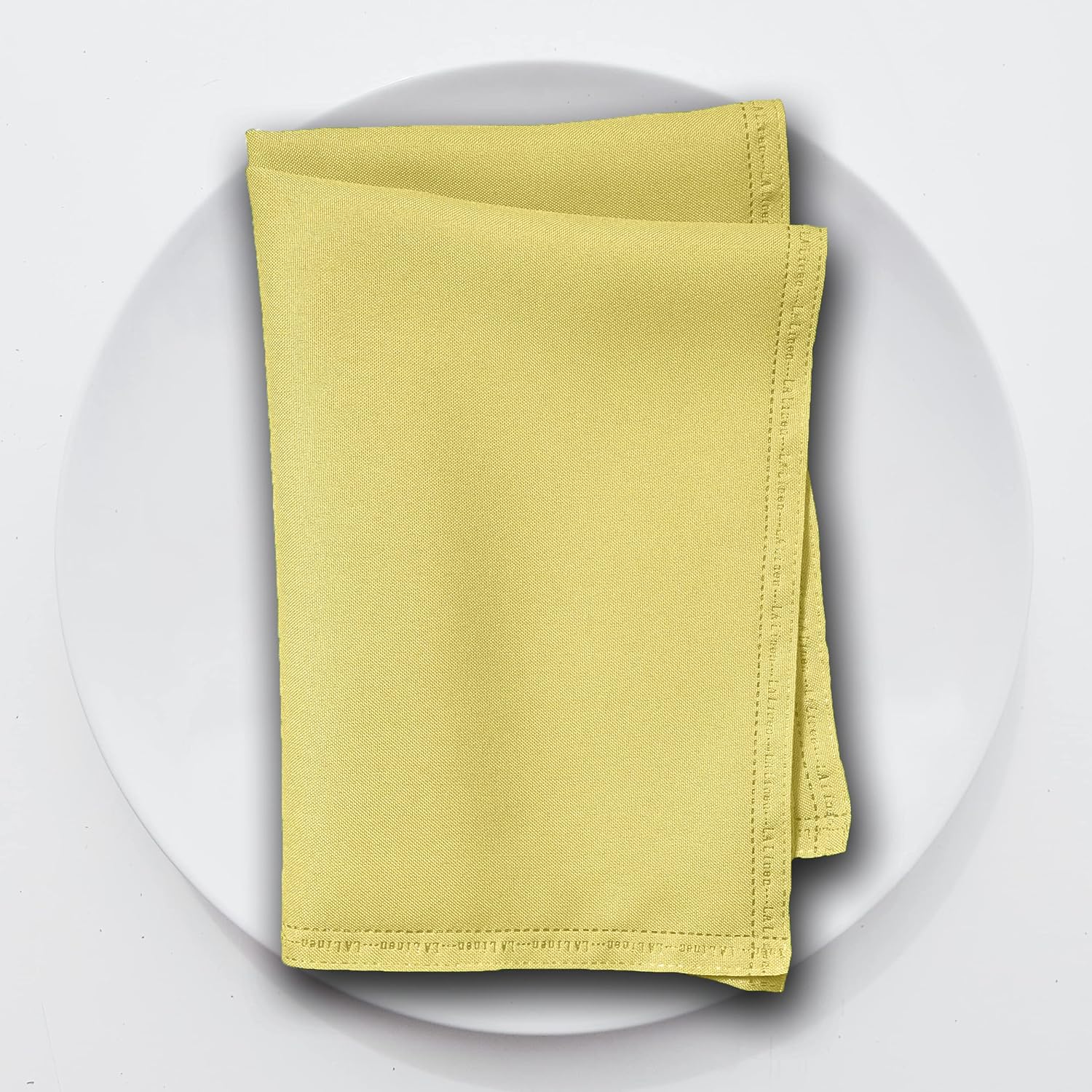 LA Linen Napkins, Faux Raw Silk, QEB Laser Bonded Edge, Stain and Wrinkle Resistant Cloth Napkin for Dinning, Kitchen, Party, 18 by 18-Inch, 6-Pack, Yellow Light
