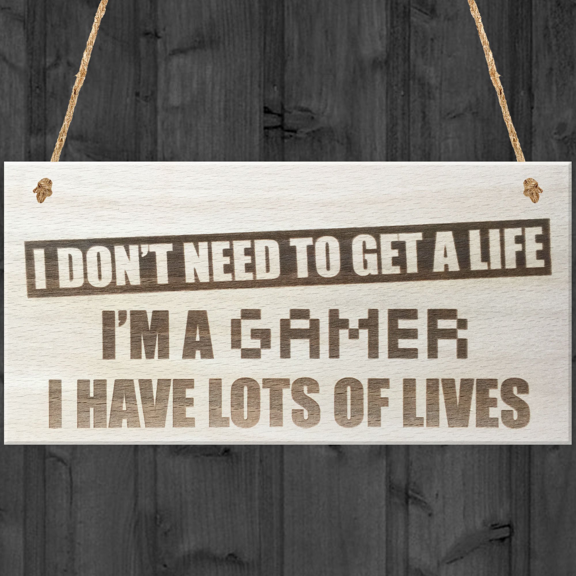 Red Ocean I Don't Need To Get A Life I'm A Gamer I Have Lots Of Lives Novelty Wooden Hanging Plaque