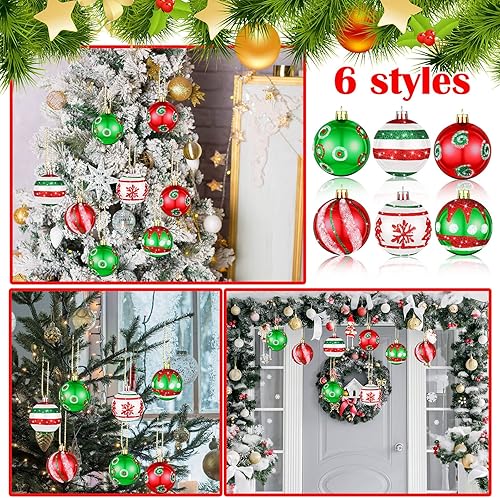 Miniatura 7 de Hungdao Juego de 30 adornos de bolas de árbol de Navidad inastillables de 2.36 pulgadas, de plástico rojo, verde, blanco, bombillas colgantes