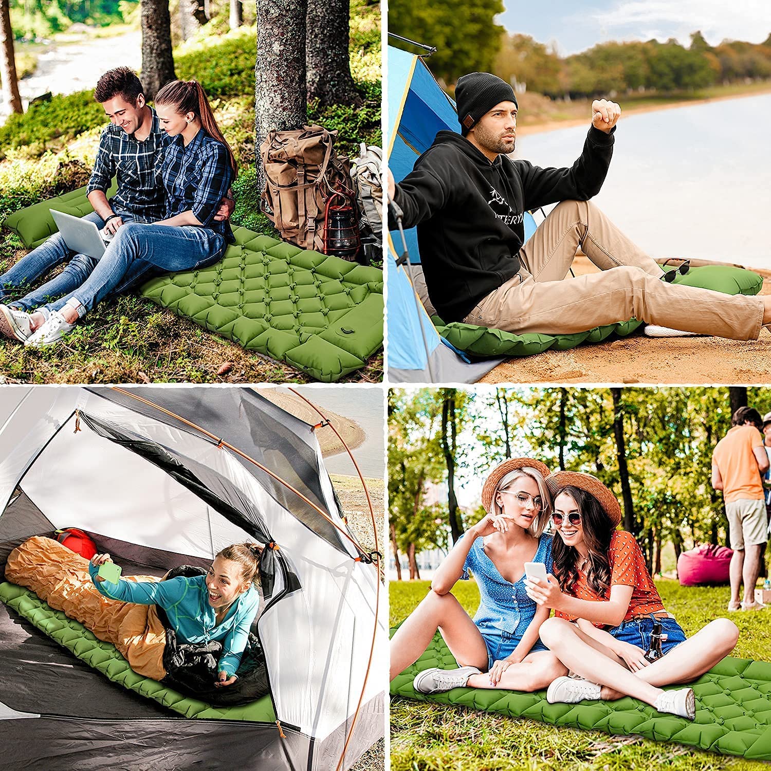 Camping Sleeping Pad, Ultralight Foot Press Inflatable Camping Pad with Built-in Pump, Durable Waterproof Camping Mattress, Portable Compact Sleeping Mat (Green)