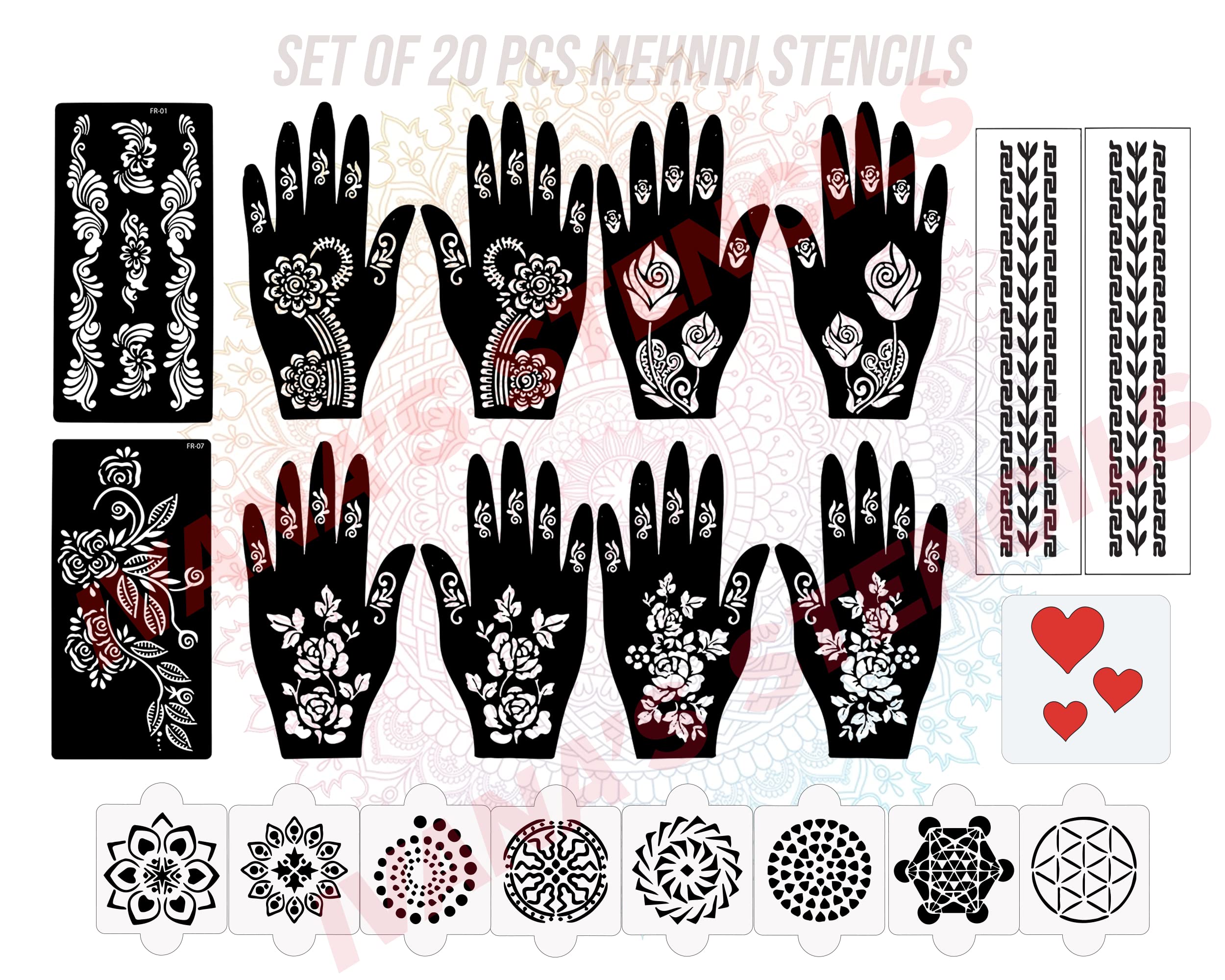 Ivana's Set of 20 Pcs Combo Pack, Reusable Mehendi Temporary Tattoofor Both Hands, Easy To Use, Best For Girls, Women, Kids & Teen| New Mehandi Stencils Design Stickers, D-2028-picture-15