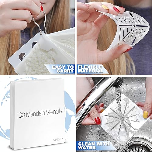 Miniatura 2 de STARspun Plantillas de arte para pintar, juego de 30 plantillas de mandala de 4 x 4 pulgadas de tamaño, ideal como plantilla de pared, plantilla de