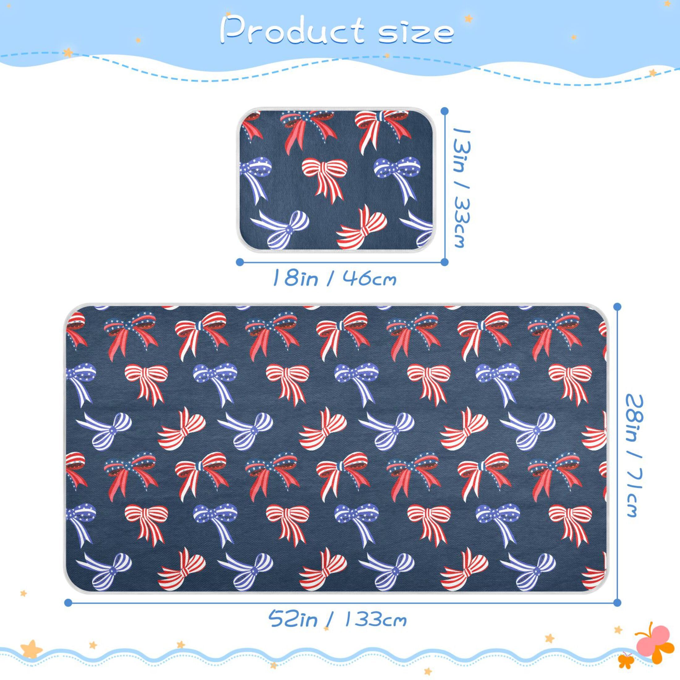 Takiito Independence Day Bows Baby Cooling Mattress Pad, Soft & Breathable Cooling Mat Keep Baby Cool in Summer 28x52 in, Nursery Essential