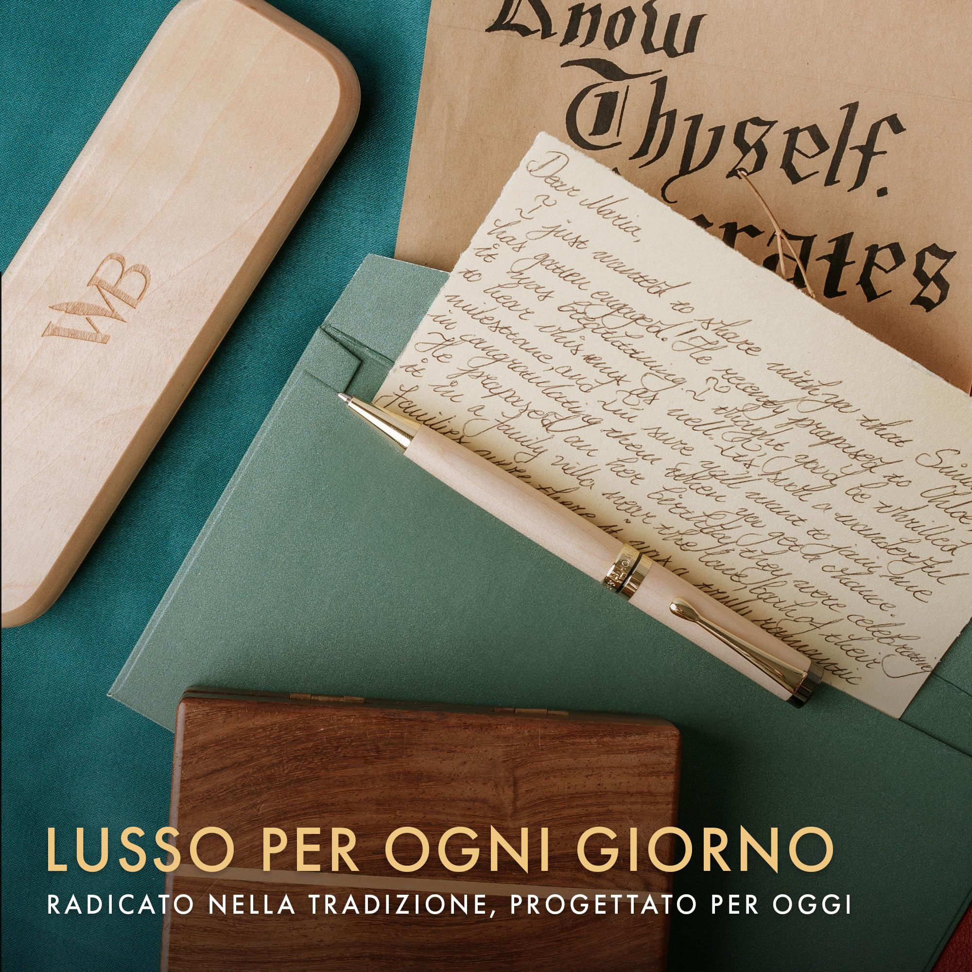 Wordsworth and Black Ballpoint Pen Set - Penna di lusso mozzafiato in bambù acero, finitura oro, ricaricabile, miglior penna per uomini & donne, ricarica d'inchiostro