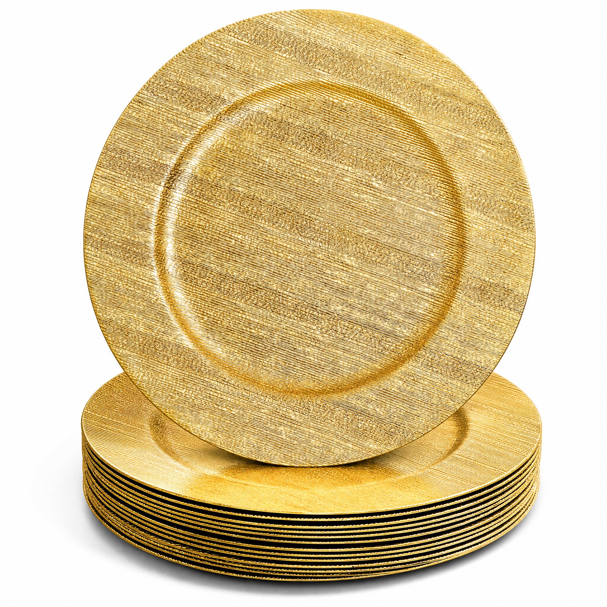 Photo 1 of Jucoan 12 Pack Gold Charger Plates, 13 Inch Plastic