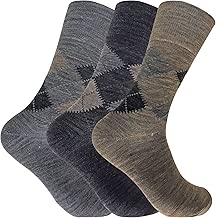3 Pack Mens Thin Warm Non Binding/Elastic Top Argyle Lambs Wool Hiking Socks - coolthings.us