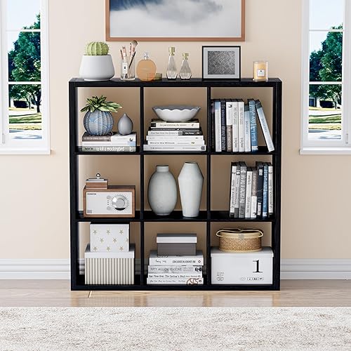 Miniatura 34 de Estantería organizadora de almacenamiento en forma de cubos, estantería decorativa de 3 niveles con respaldo abierto de 11 pulgadas con borde Roble