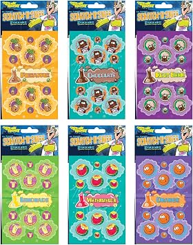 Just For Laughs Dr. Stinkys Scratch N Sniff Stickers 6-Pack, Chocolate, Rootbeer, Pineapple, Orange, Watermelon, Lemonade, 162 Total