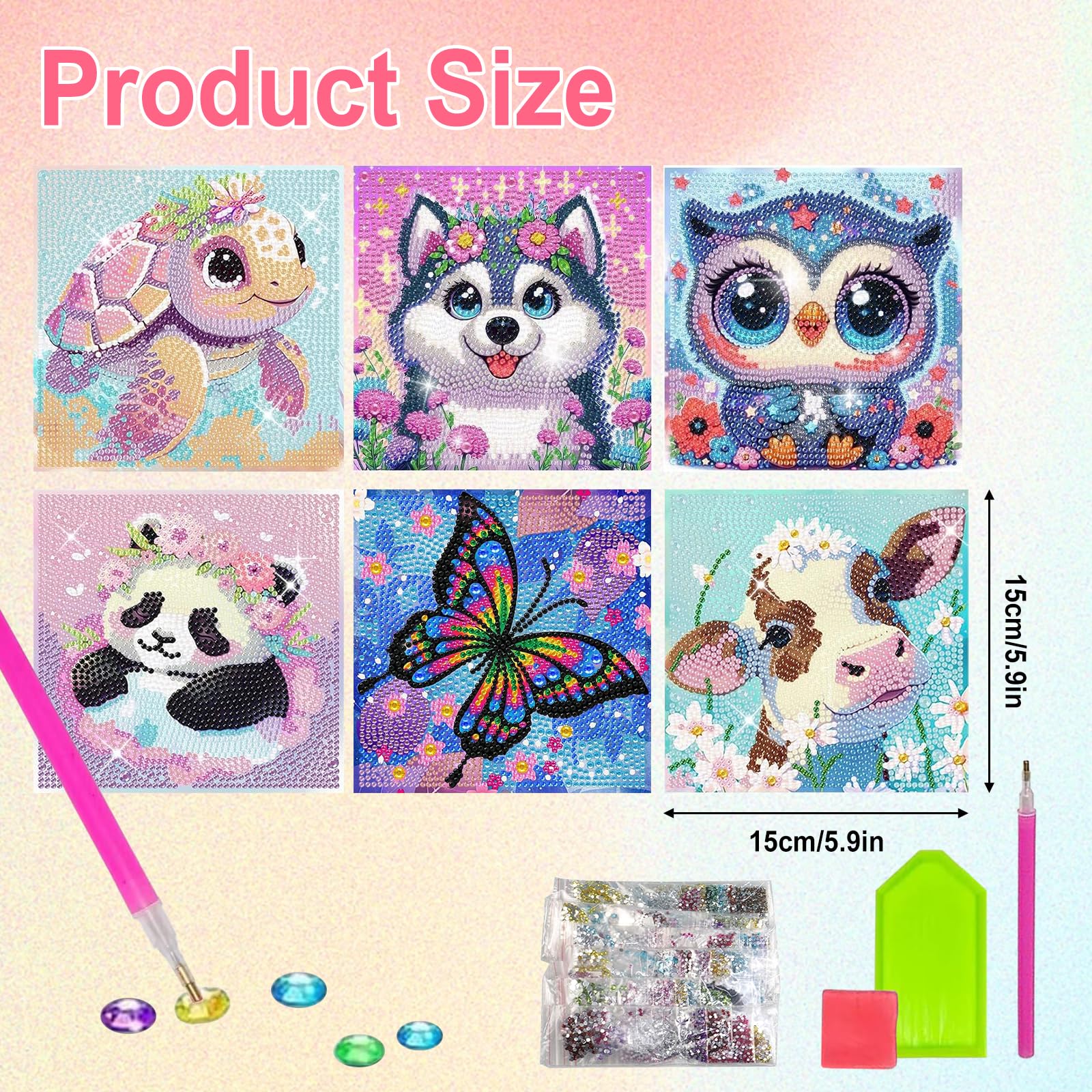 SZSMW 6 Pittura Diamante Bambina - Diamond Painting Bambini - Diamond Painting Animali - Perfetto per Decorare Il Tuo Soggiorno,Camera da Letto,Cucina E Adatti A Familiari,Amici O Colleghi（15 * 15cm）