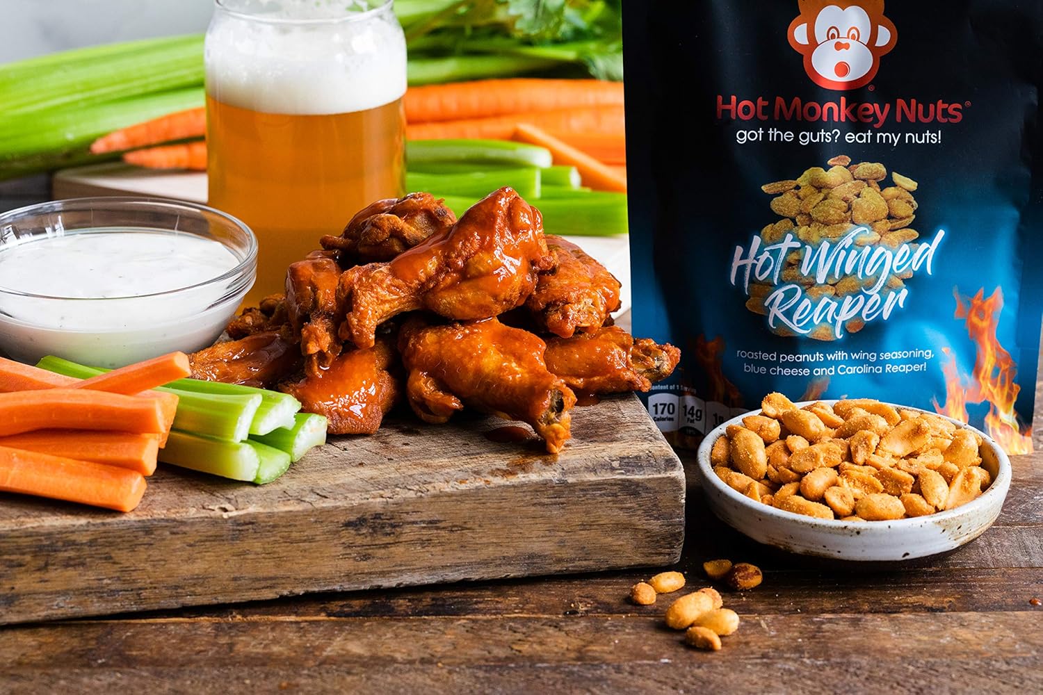 Hot Monkey Nuts Spicy Artisanal Peanuts | (Pack of 3) | Curry Up! I'm On Fire | Hot-Winged Reaper | 3-Alarm Garlic Parm | 7.5oz Resealable Pouch, Non-GMO, Gluten Free, Hot Spicy Peanuts