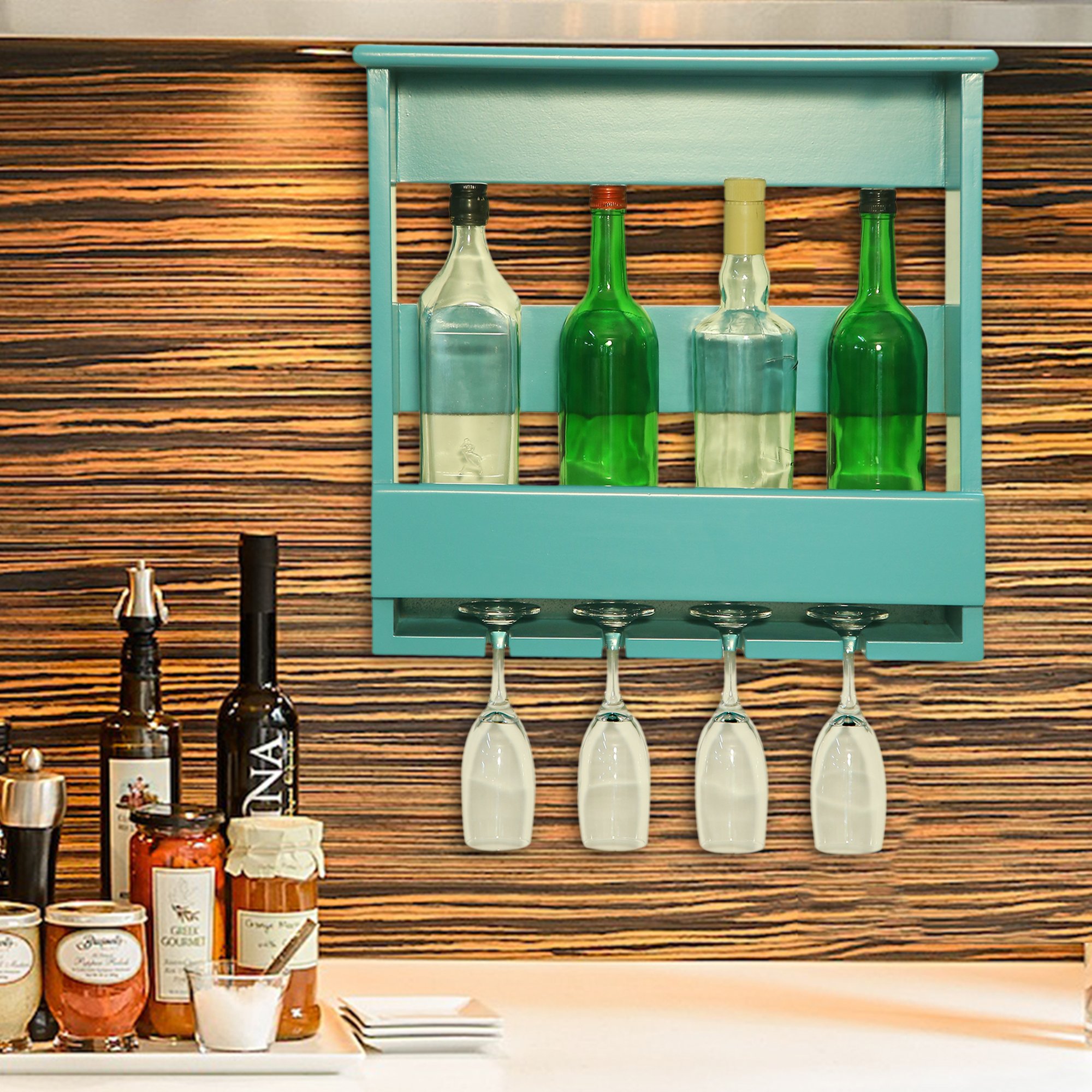 NLFH Contemporary Wall Mounted Wine Rack in Matt Finish Turquoise Blue