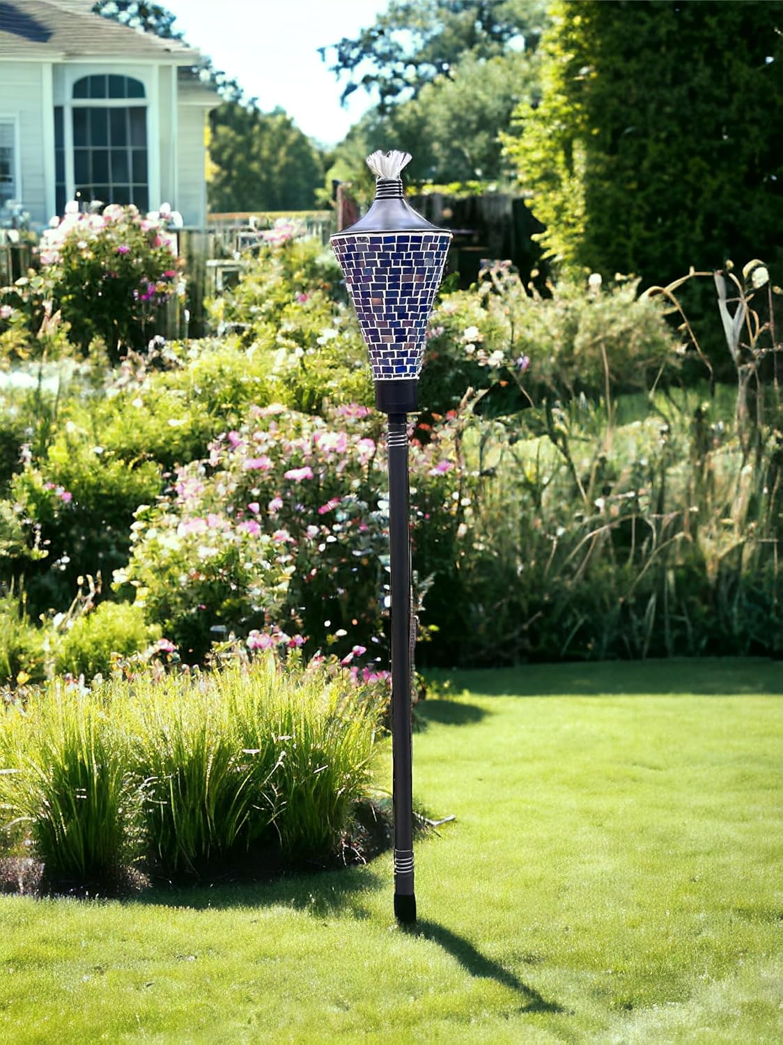 AK TRADING CO. Glass Mosaic Outdoor Garden Torch Light - Stylish and Functional for Patio & Landscape Decor, 62-inch, Blue