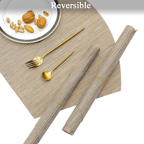 Miniatura 9 de SHACOS Juego de 5 manteles individuales en forma de cuña con centro de mesa, redondos, tamaño grande, lavables, para mesa de comedor, reversibles,