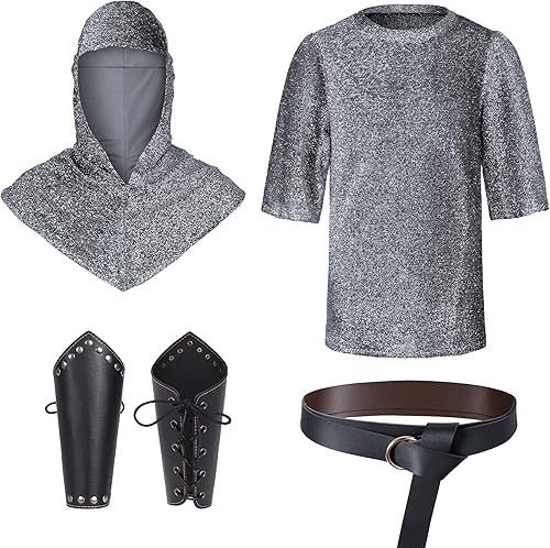 Miniatura 5 de Conjunto de túnica renacentista de imitación de cadena, camisa tipo túnica de coif medieval de caballero y cruzado