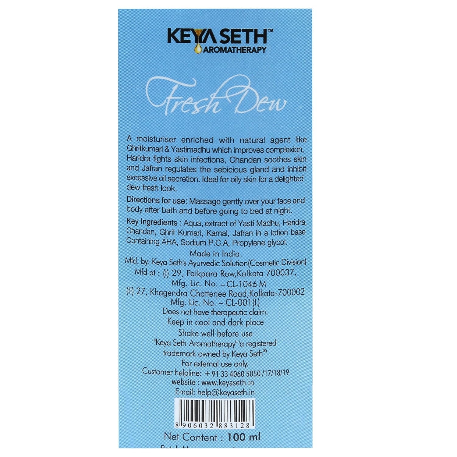 KEYA SETH AROMATHERAPY, DEVICE OF DROP Fresh Dew Daily Face Moisturizer Oil Free Quick Absorbing Non Sticky, Flawless Skin Lotion For Oily Skin.