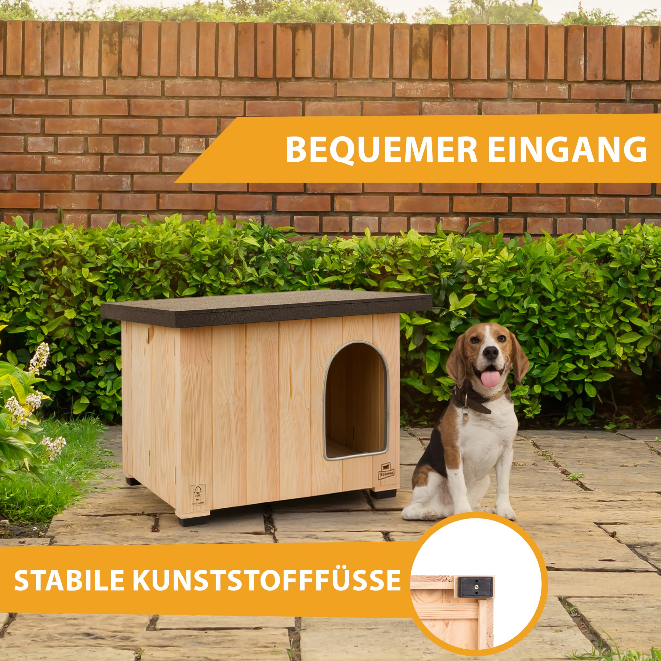 Ferplast Holz Hundehütte draußen – Isolierte Hundehütte für 4 Jahreszeiten, Wetterfest, Erhöhter Boden, Schutz vor Regen & Feuchtigkeit, 67 x 53 x 52,5 cm