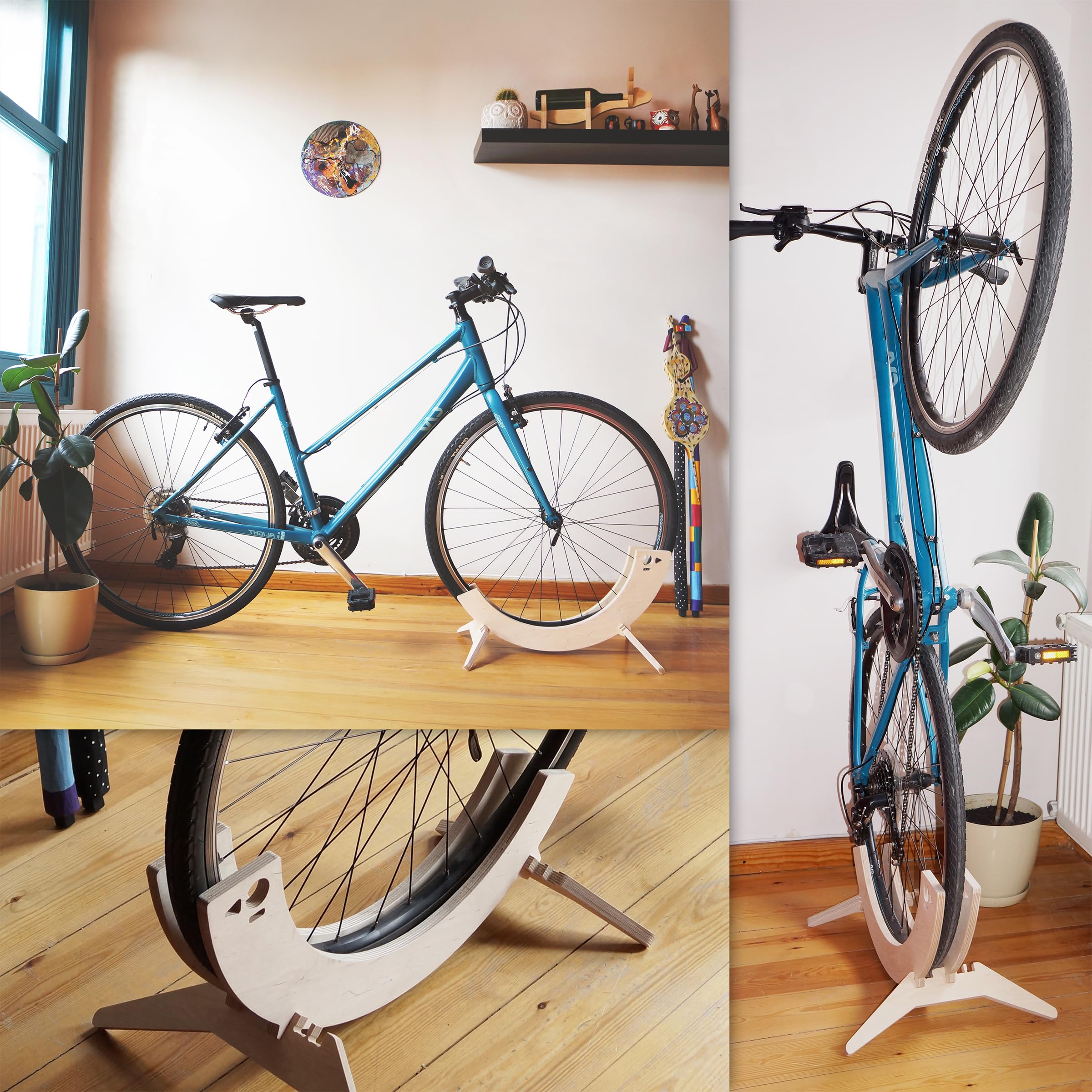 Tori Fahrradträger, verstellbar, freistehend, aus Holz, für Räder mit einer Dicke von 2,7 cm bis 9,6 cm, für Rennrad, Rennrad, Mountainbike, horizontales oder vertikales Fahrrad, ideal für Haus,