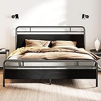 Vista 13 de SHA CERLIN Base de cama tamaño King con cabecera y pie de cama de madera, estructura de metal con esquinas redondeadas, listones de servicio pesado