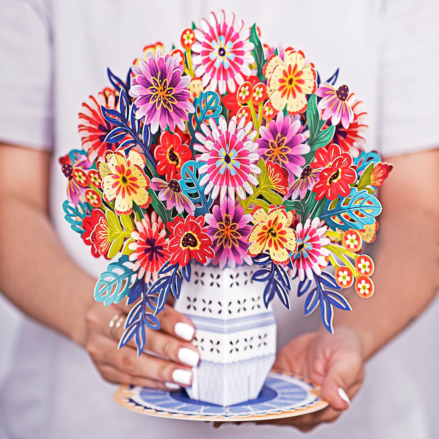 HugePop Flower Bouquet Pop Up Cards 2 Pack - Includes 1 Magical Flower Bouquet and 1 Exotica Flower Bouquet, Gift For Mothers Day, Birthday, Valentines Day, All Occasions - Jumbo 10" x 14" Card