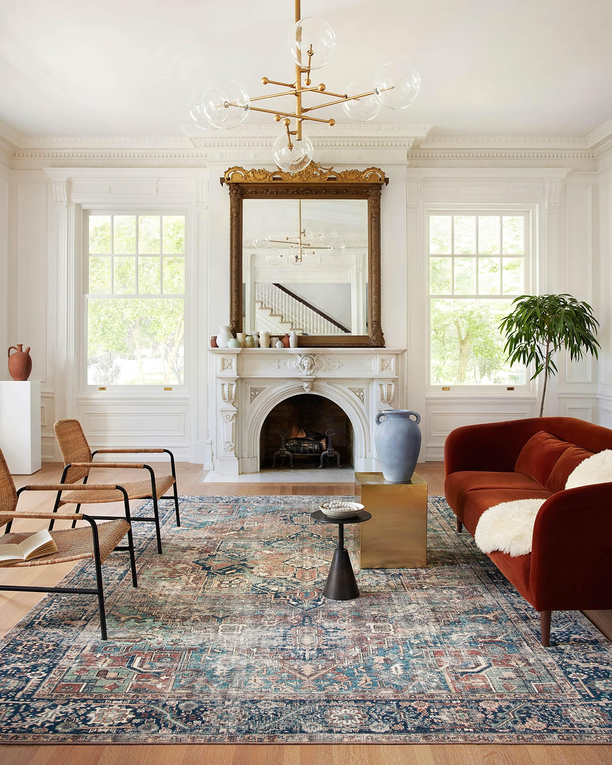 Loloi Margot Collection MAT-02 Terracotta/Lagoon 8'-6" x 11'-6" Area Rug feat. CloudPile, No-Shed Easy Clean Large Patterned Area Rug for Living Room, Bedroom, Dining Area