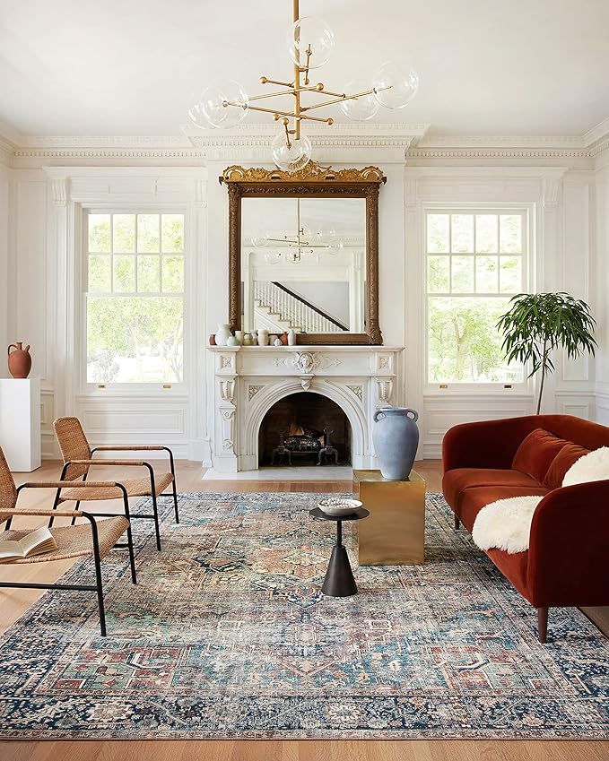 Loloi Margot Collection MAT-02 Terracotta/Lagoon 2'-6" x 11'-6" Runner Rug, No-Shed Easy Clean Large Patterned Area Rug for Living Room, Bedroom, Dining Area