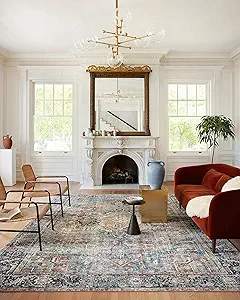 Loloi Margot Collection MAT-02 Terracotta/Lagoon 2'-0" x 5'-0" Accent Rug, No-Shed Easy Clean Large Patterned Area Rug for Living Room, Bedroom, Dining Area