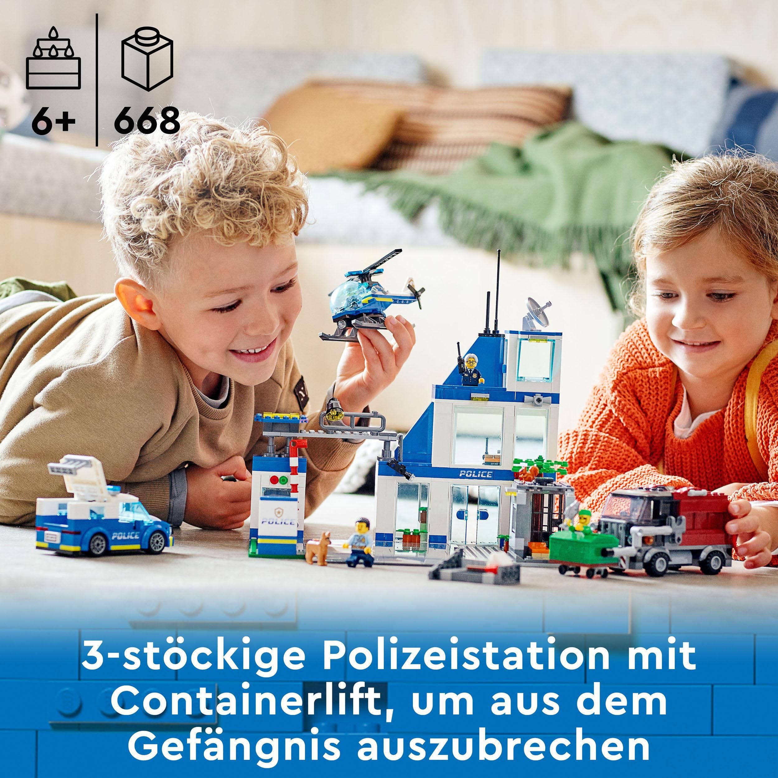 LEGO 60316 City Polizeistation mit Polizeiauto, Müllauto und Hubschrauber, Gebäude zum Bauen mit 3 Figuren, Polizei-Spielzeug für Jungen und Mädchen ab 6 Jahren, Geschenk für Kinder