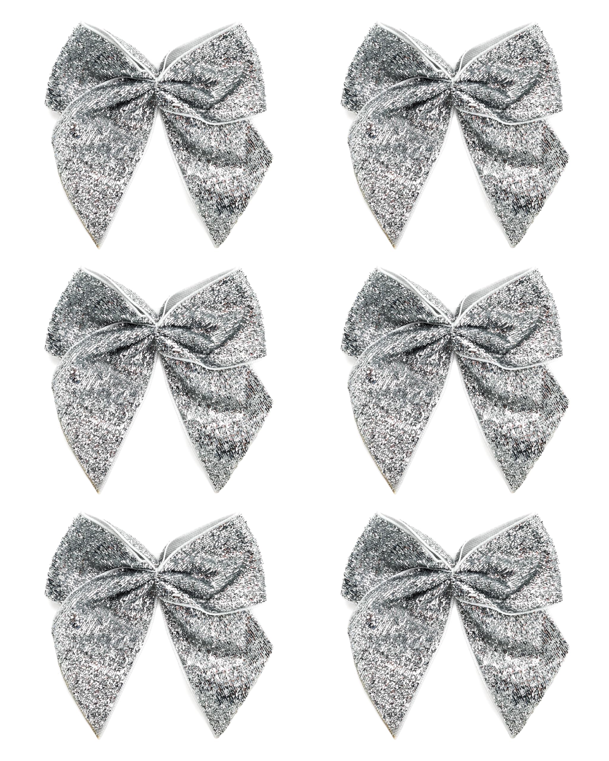 Italian Options Large Sparkle Ribbon Bows, Self-Adhesive Glittering Big Bow for Present Wrapping, Gifts, Bows for Christmas Tree, Wreaths, Crafting Accessories, Silver, 6 Pack, 10 cm