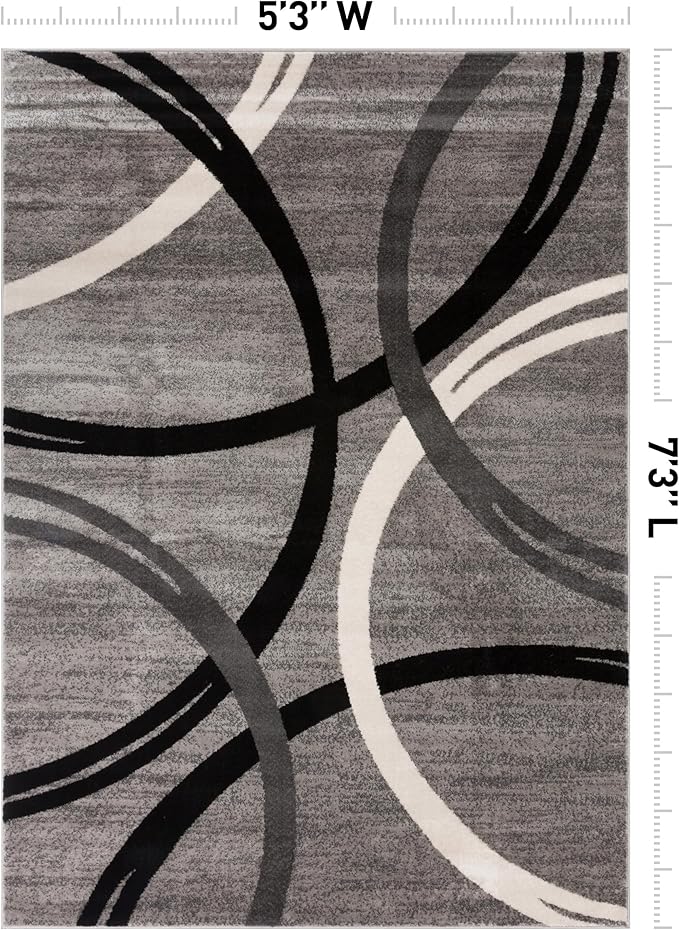 Tapete Wavy Circles Design Área Rug, Antideslizante, Gris, 160x221 cm miniatura 2