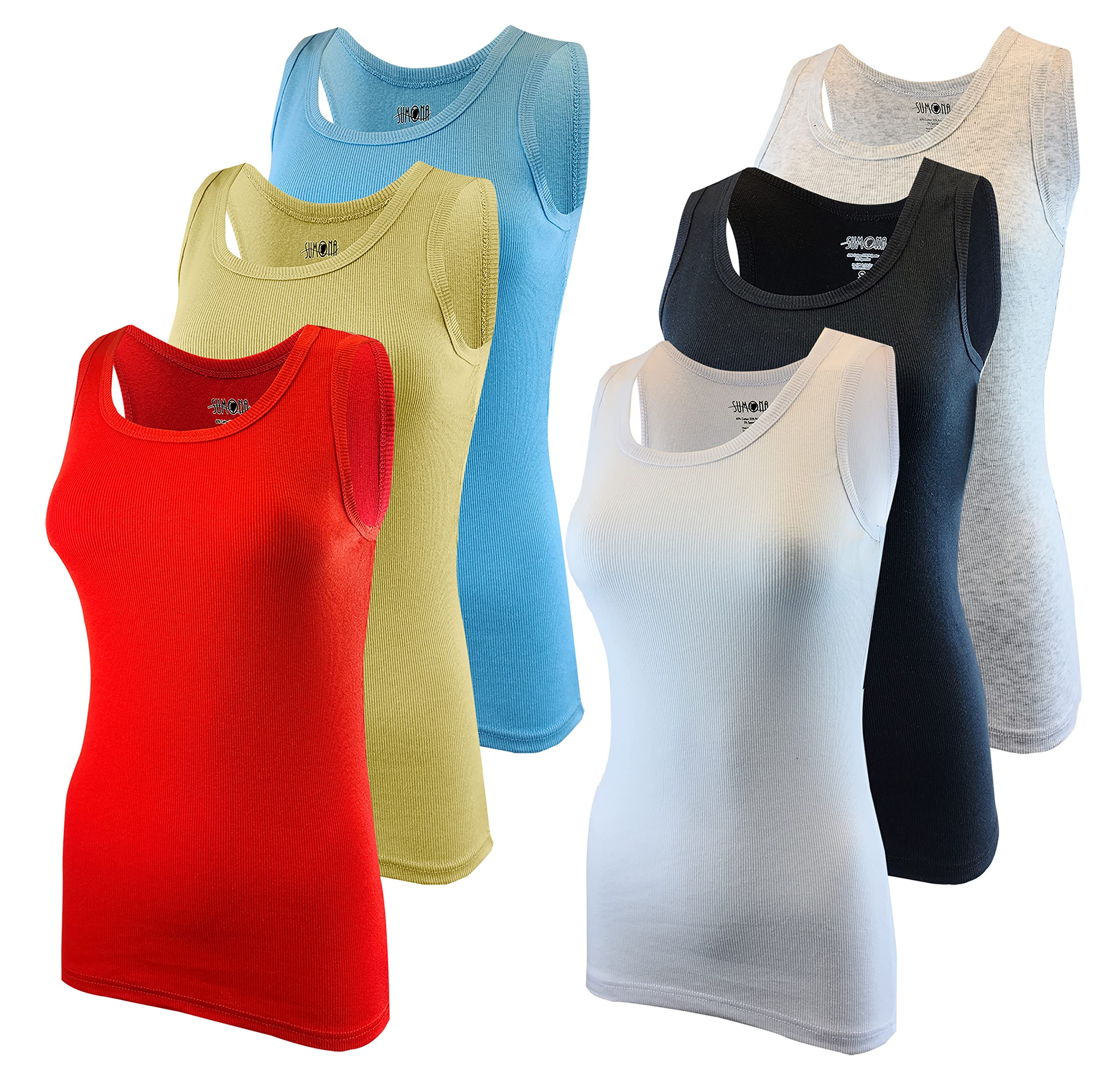 SUMONA Women Tank Tops Ribbed Rib A-Shirts Basic Sleeveless Tanks Top