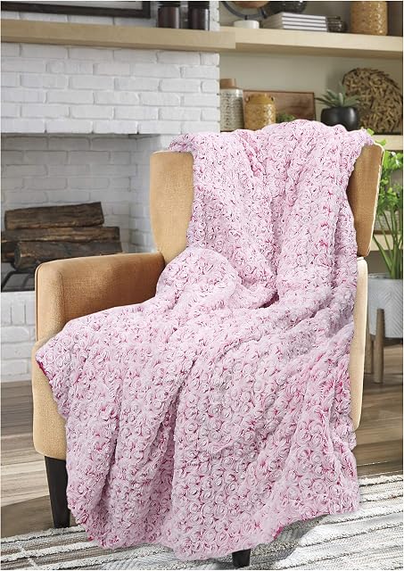 Sleep&Snuggle Luxurious Rosette Throw Blanket - Faux Fur sherpa Fleece Backing Blanket for Bed, Sofa and Couch, Warm Thick Soft Cozy Bed Throws (Fuchsia)