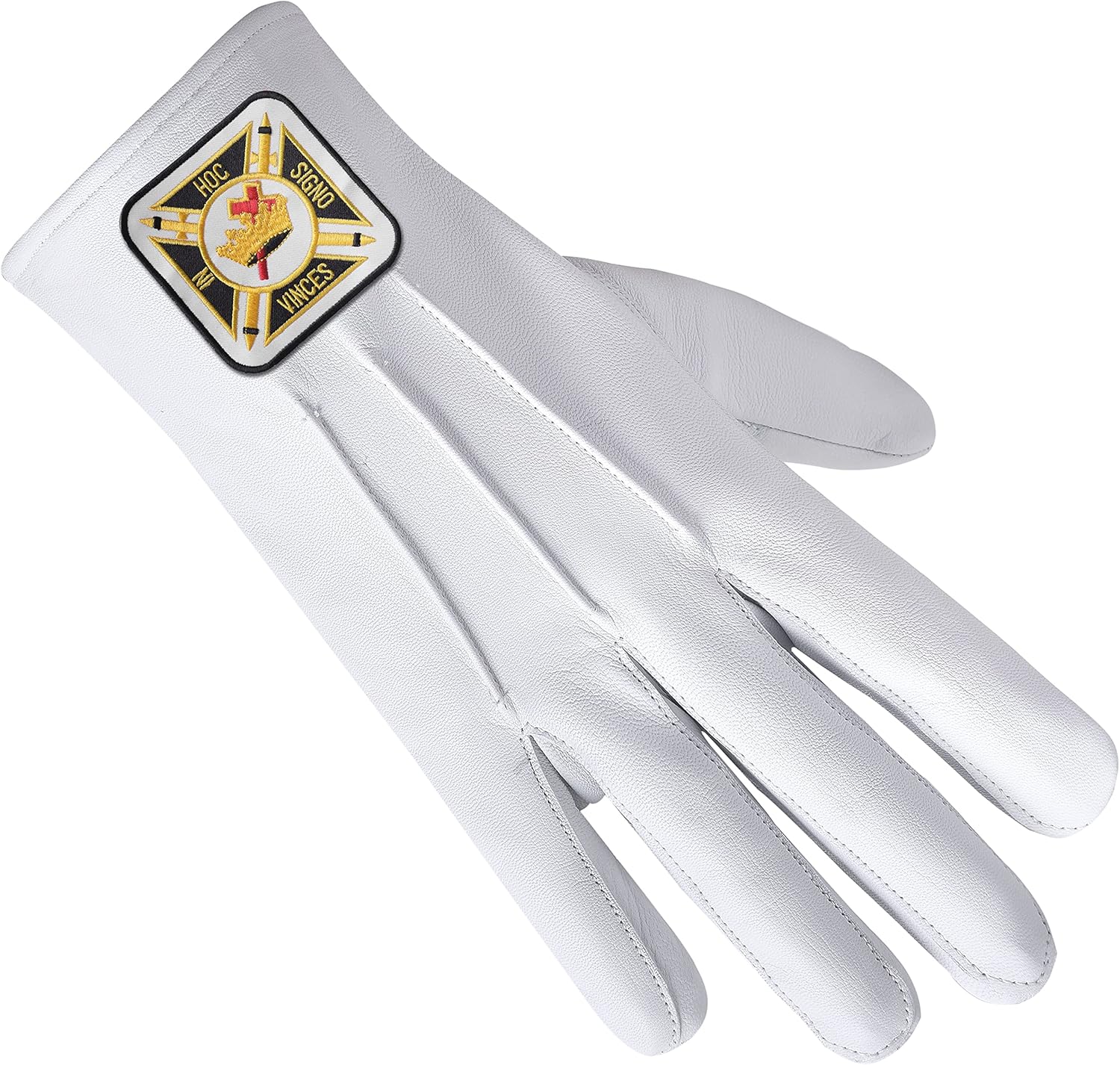 BRICKS MASONS Knights Templar Commandery Glove - White Leather With Square Patch