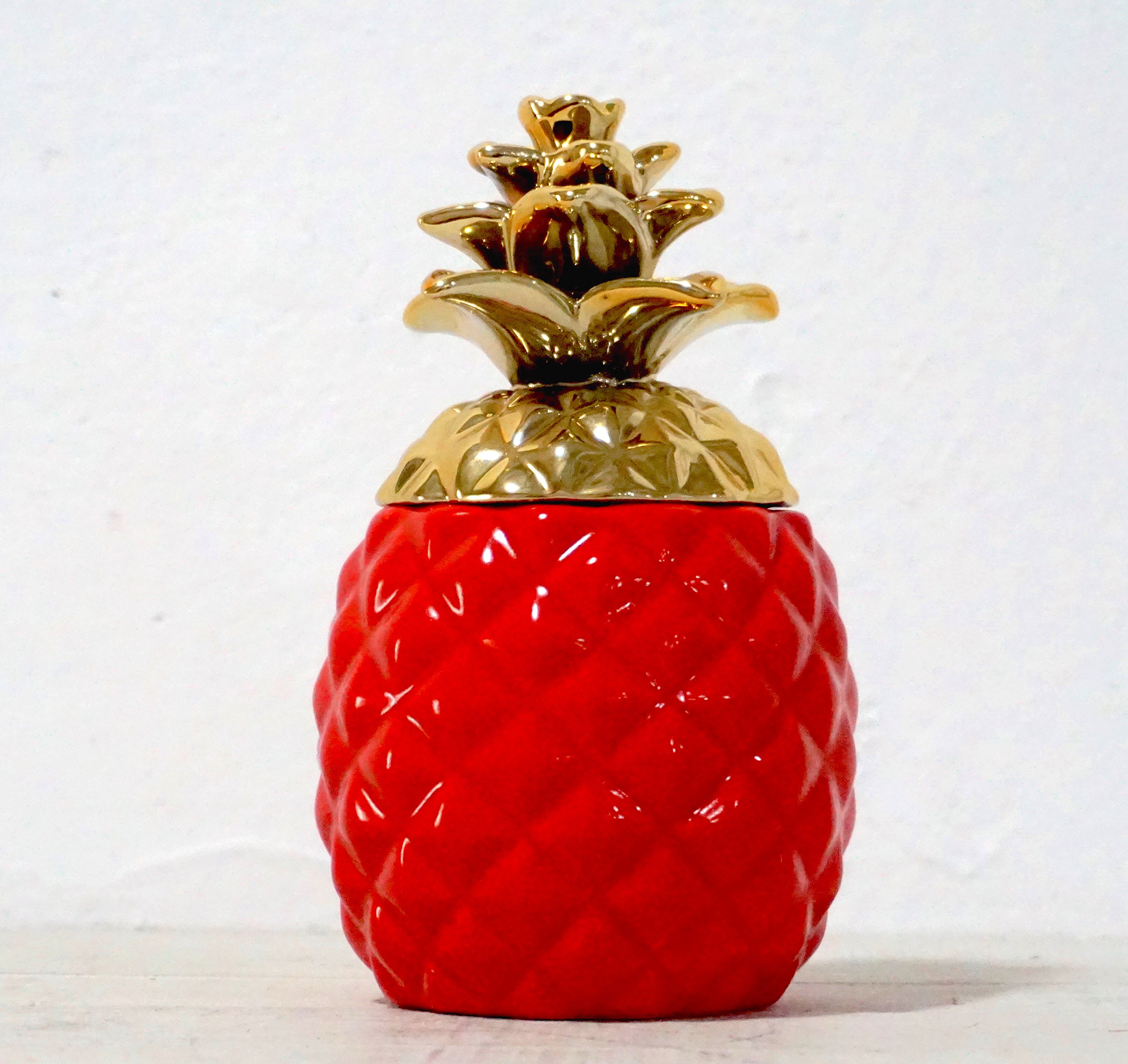 Kleurrijke ananas koekjespot met deksel - keramische container, opbergcontainer handgemaakte voedselpot, Aqua Gloss met gouden metalen kroon, keukengerei Essentials (lichtblauw