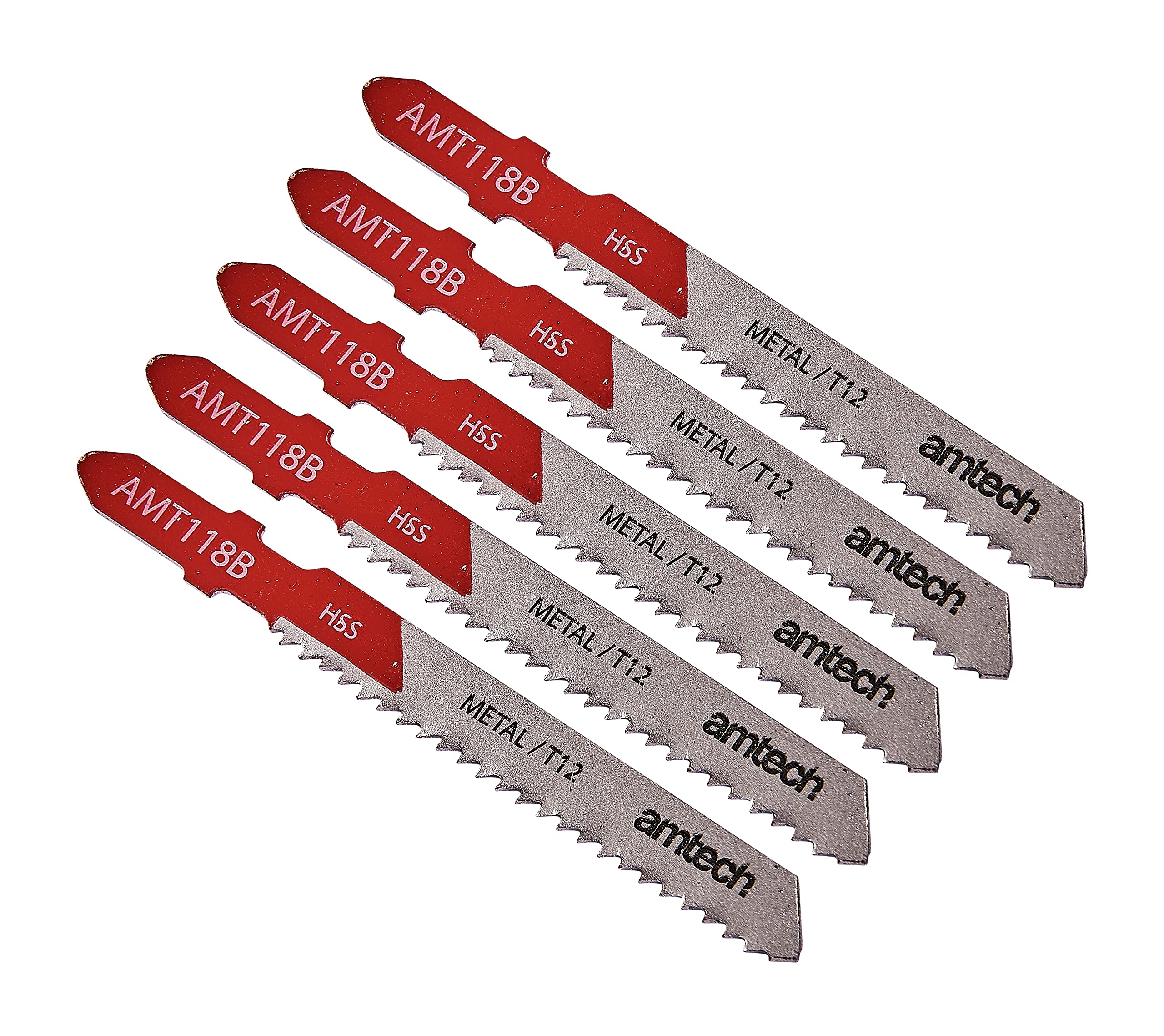 Amtech 5pc Metal Jigsaw Blade Set (AMT118B), HSS T-Shank, 76 mm, 12 TPI for Straight, Fine Cuts in Medium/Thick Sheet Metal 2.5 6 mm